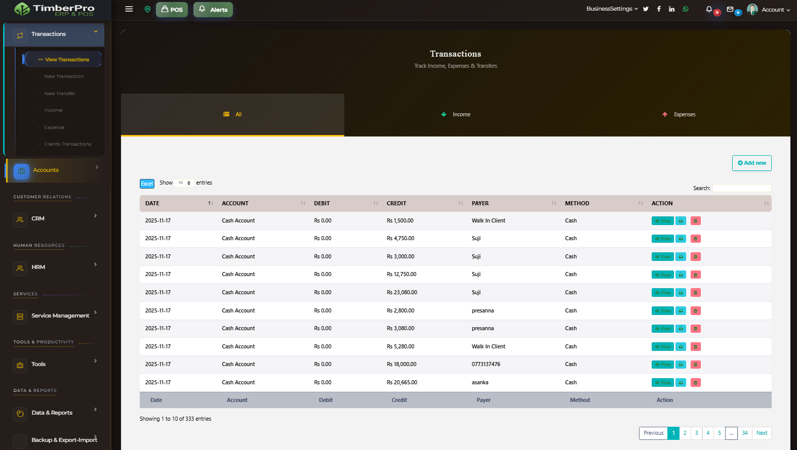 TimberPro account statement interface